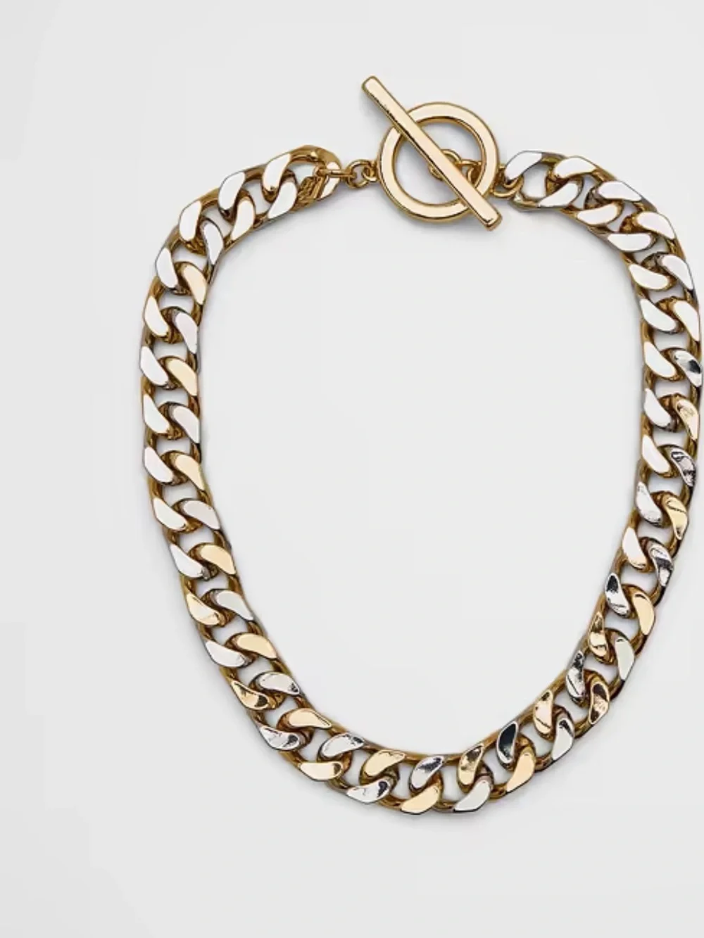 Two-Tone Cuban Link Chain Necklace - Gold & Silver